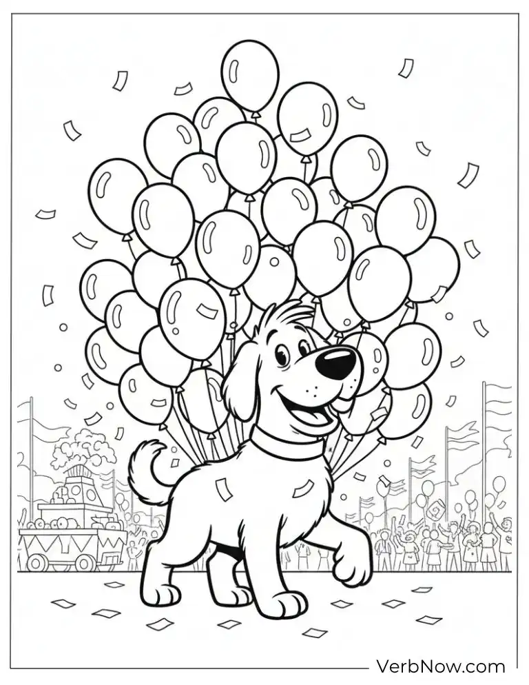 22 Fun Clifford Coloring Pages for Kids (Printable PDF) Happy Dog Parade Balloons Coloring Page