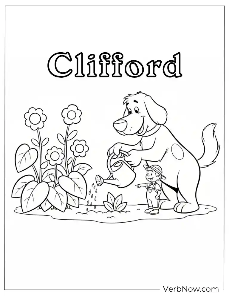 22 Fun Clifford Coloring Pages for Kids (Printable PDF) Clifford Coloring Page: Watering Flowers