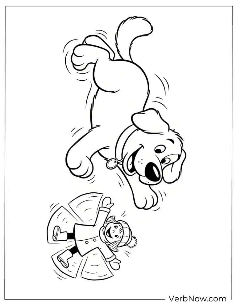 22 Fun Clifford Coloring Pages for Kids (Printable PDF) Child Making Snow Angel and Dog Winter Coloring Page
