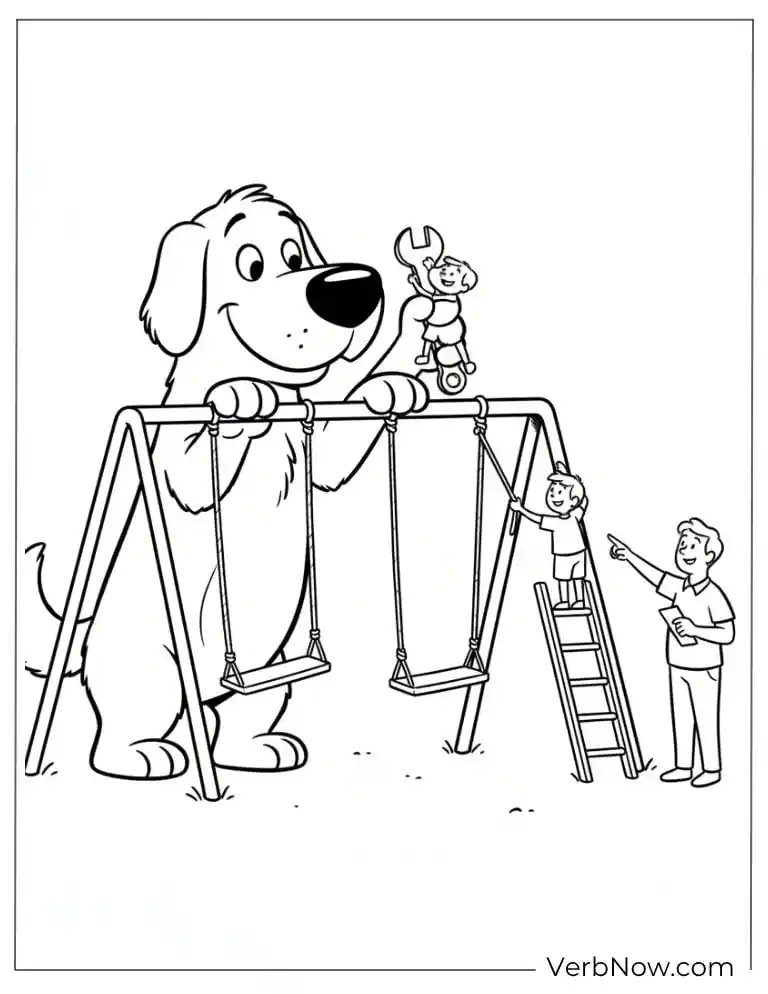 22 Fun Clifford Coloring Pages for Kids (Printable PDF) Big Dog and Kids Fixing Swing Set Coloring Page
