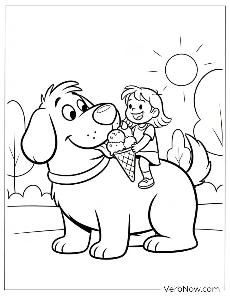 22 Fun Clifford Coloring Pages for Kids (Printable PDF) Girl Riding Big Dog with Ice Cream Coloring Page