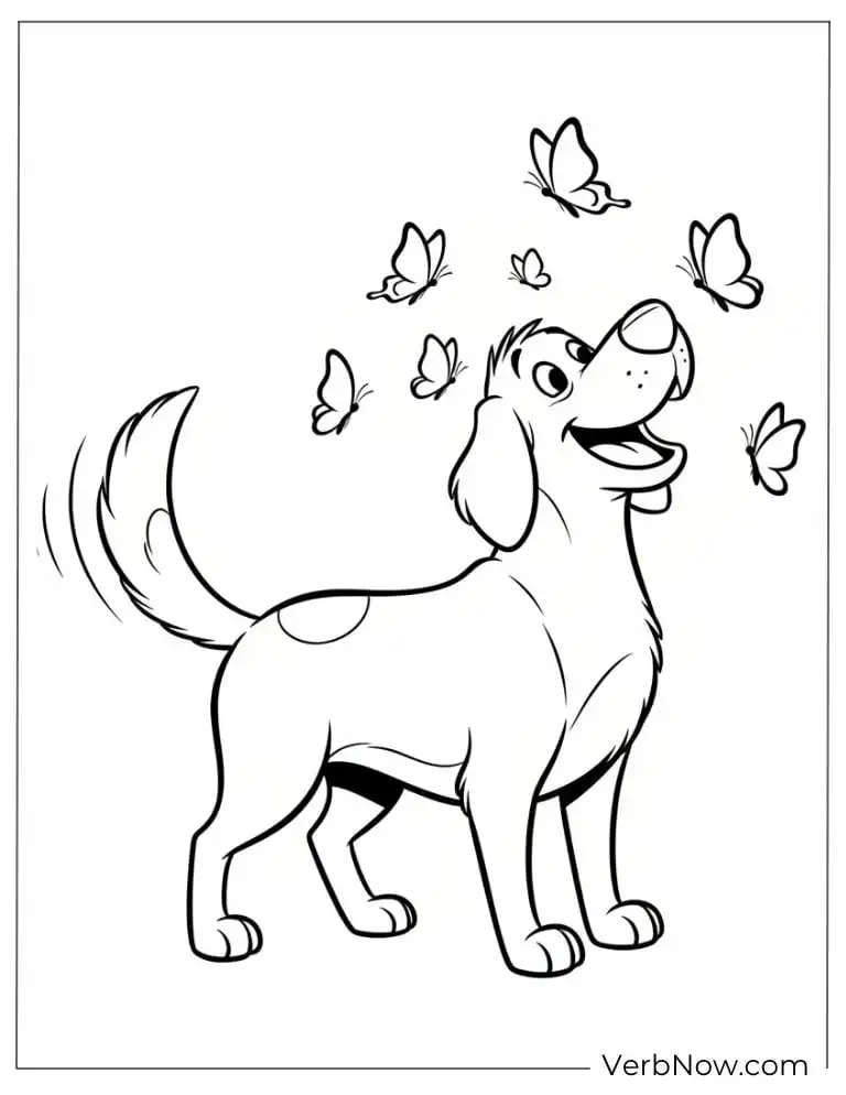 22 Fun Clifford Coloring Pages for Kids (Printable PDF) Happy Dog and Butterflies Coloring Page
