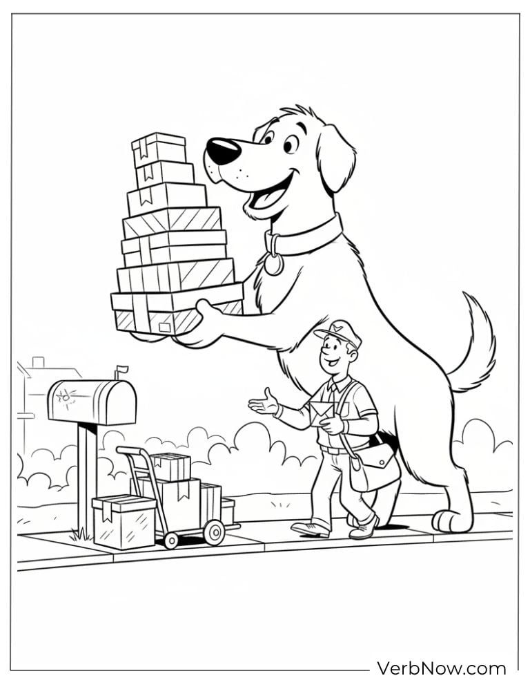 22 Fun Clifford Coloring Pages for Kids (Printable PDF) Dog Holding Packages and Postman Coloring Page