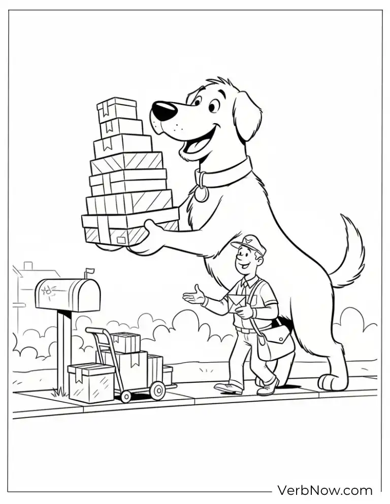 22 Fun Clifford Coloring Pages for Kids (Printable PDF) Dog Holding Packages and Postman Coloring Page