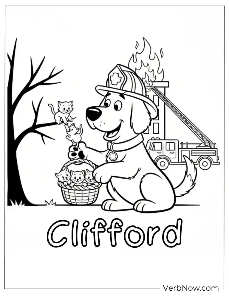 22 Fun Clifford Coloring Pages for Kids (Printable PDF) Firefighter Clifford Saving Kittens Coloring Page