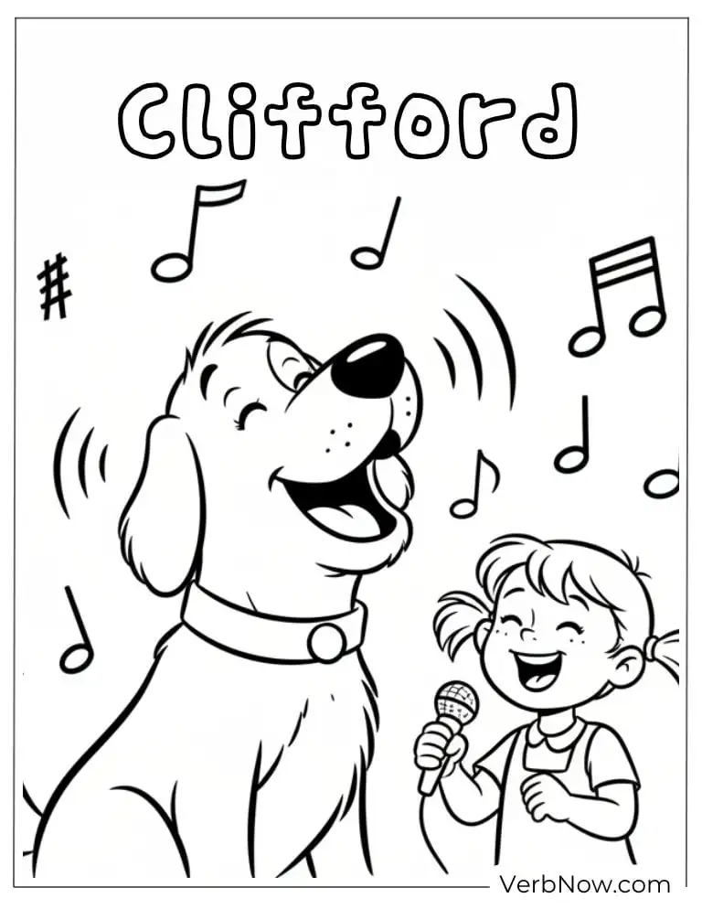 22 Fun Clifford Coloring Pages for Kids (Printable PDF) Clifford Singing with Emily Elizabeth Coloring Page