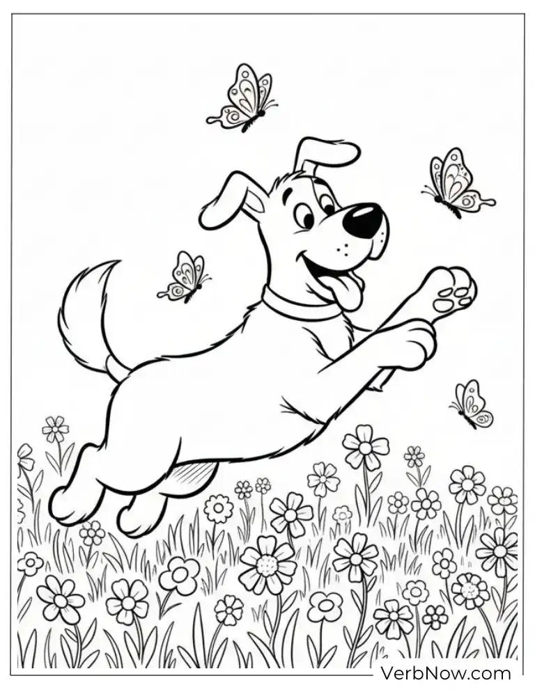 22 Fun Clifford Coloring Pages for Kids (Printable PDF) Happy Dog Chasing Butterflies Coloring Page