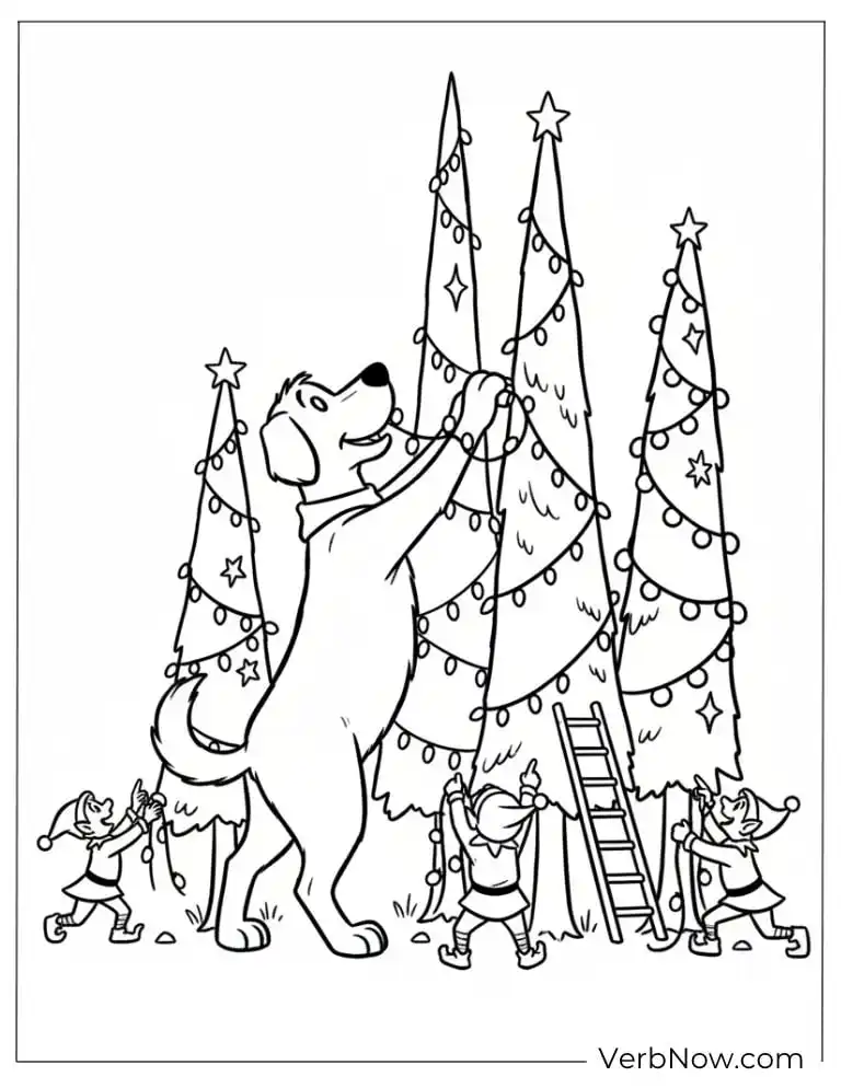 22 Fun Clifford Coloring Pages for Kids (Printable PDF) Dog Helps Elves Decorate Christmas Tree Coloring