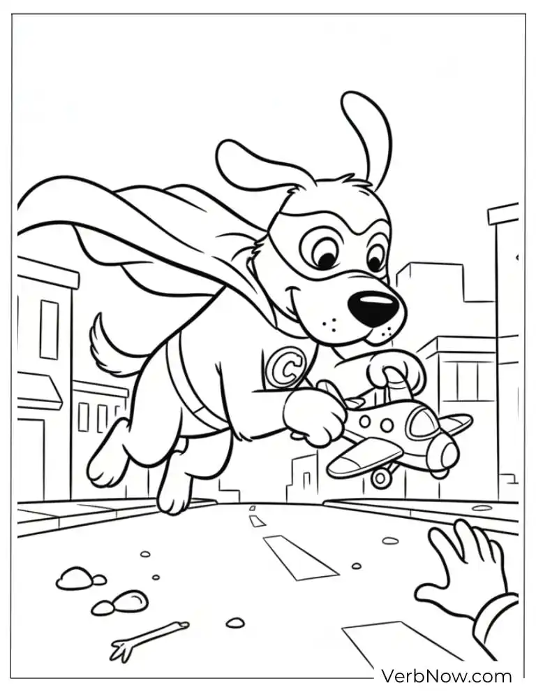 22 Fun Clifford Coloring Pages for Kids (Printable PDF) Superhero Dog Flying with Toy Airplane Coloring Page