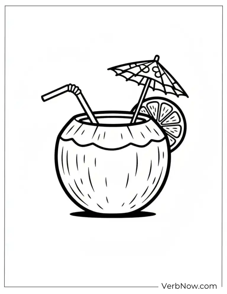 Free Coconut Coloring Pages (100% Printable PDF) Coconut Drink Coloring Page Outline