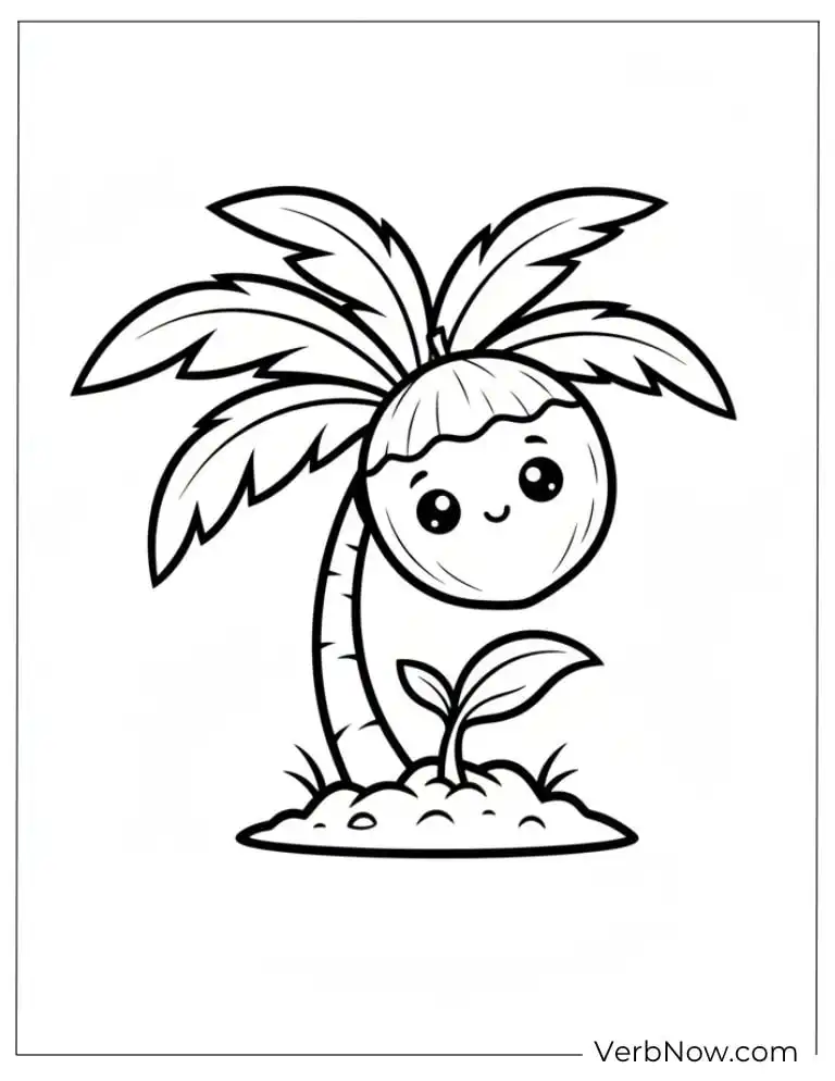 Free Coconut Coloring Pages (100% Printable PDF) Cute Coconut Palm Tree Coloring Page