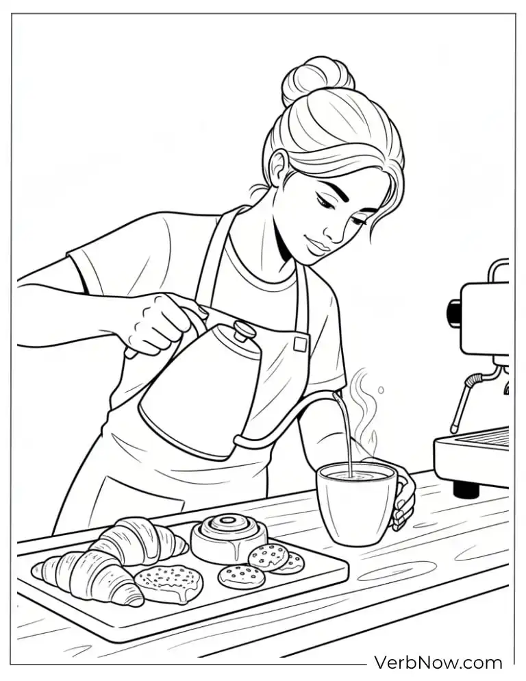 22 Free Coffee Coloring Pages (100% Printable PDF) Barista Pouring Coffee Coloring Page