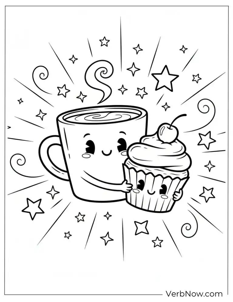 22 Free Coffee Coloring Pages (100% Printable PDF) Cute Coffee Mug and Cupcake Coloring Page