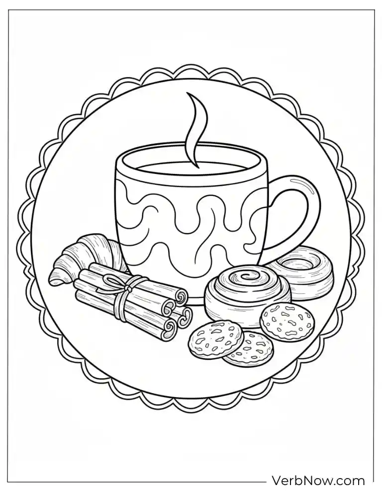 22 Free Coffee Coloring Pages (100% Printable PDF) Breakfast Mug and Pastries Coloring Page