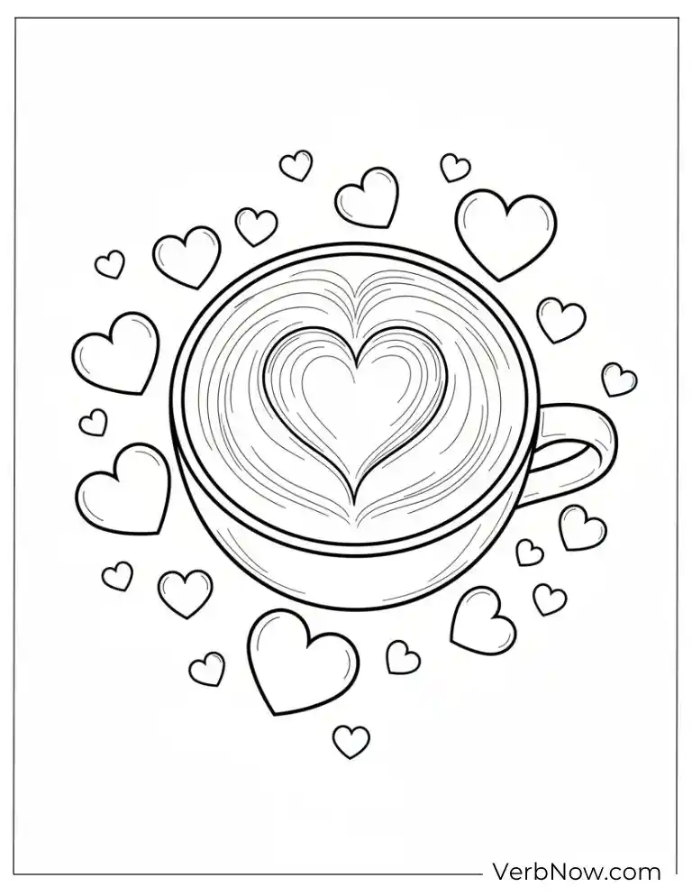 22 Free Coffee Coloring Pages (100% Printable PDF) Heart Latte Art Coffee Cup Coloring Page