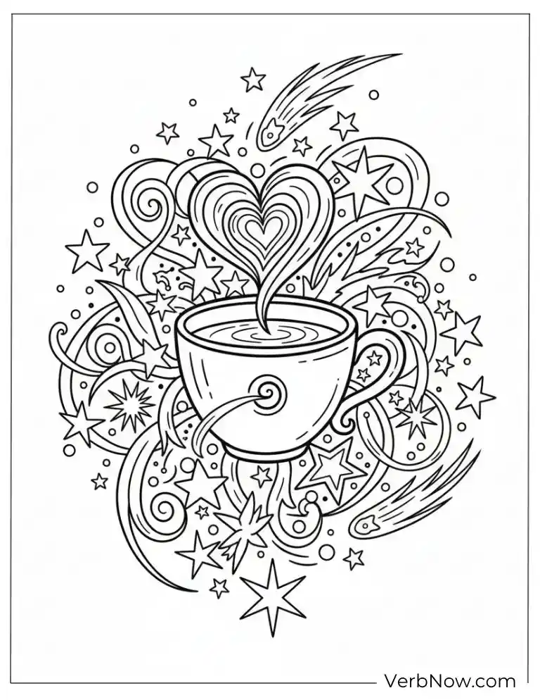 22 Free Coffee Coloring Pages (100% Printable PDF) Magical Coffee Cup Coloring Page with Heart Steam