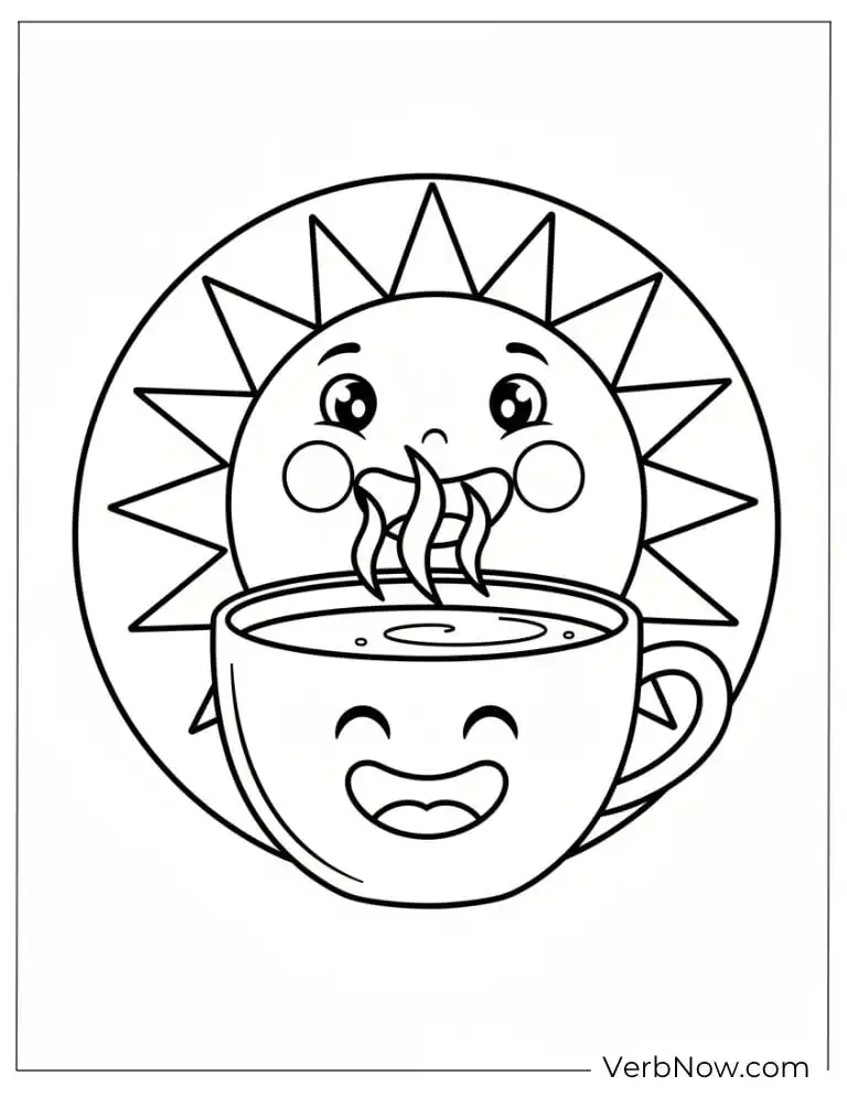 22 Free Coffee Coloring Pages (100% Printable PDF) Cute Sun and Coffee Cup Coloring Page