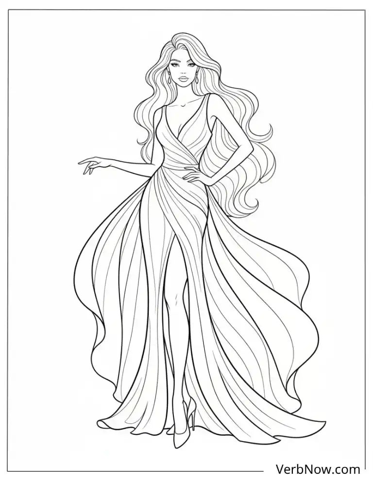 22 Top Fashion Coloring Pages for Fun (Printable PDF) Elegant Fashion Gown Coloring Page