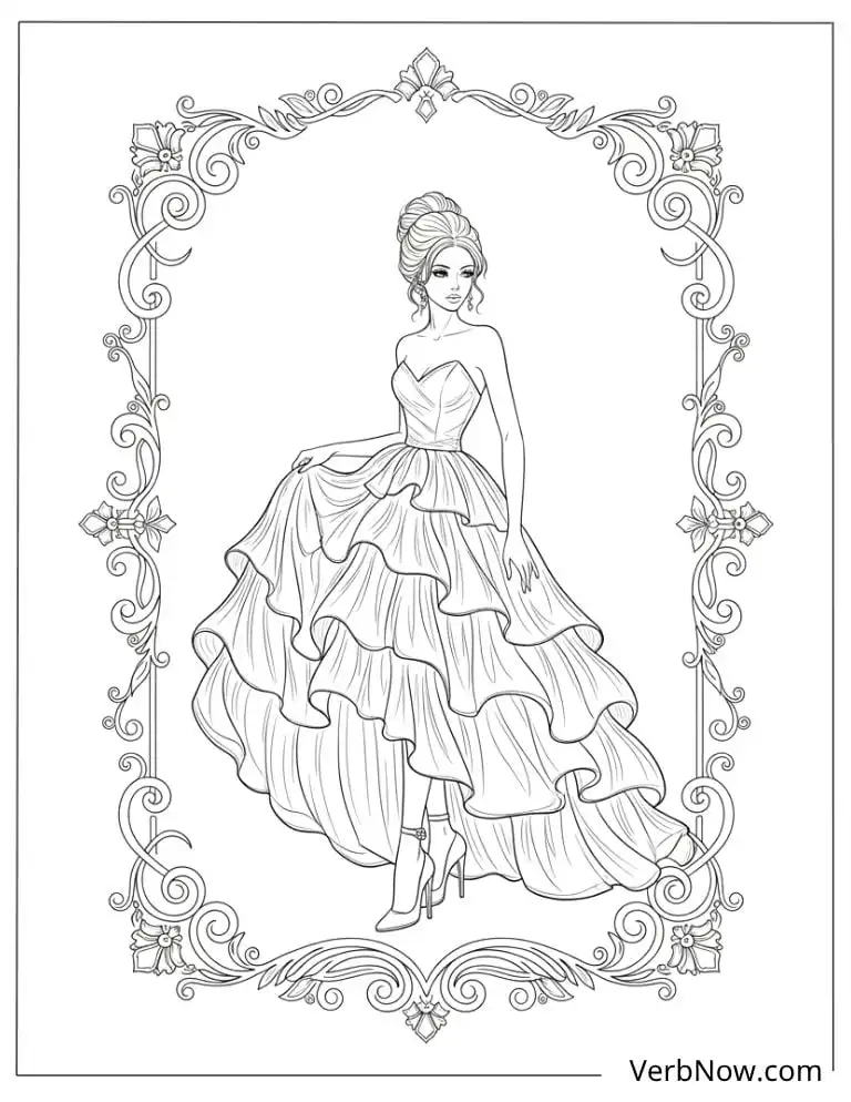 22 Top Fashion Coloring Pages for Fun (Printable PDF) Elegant Fashion Gown Coloring Page for Adults