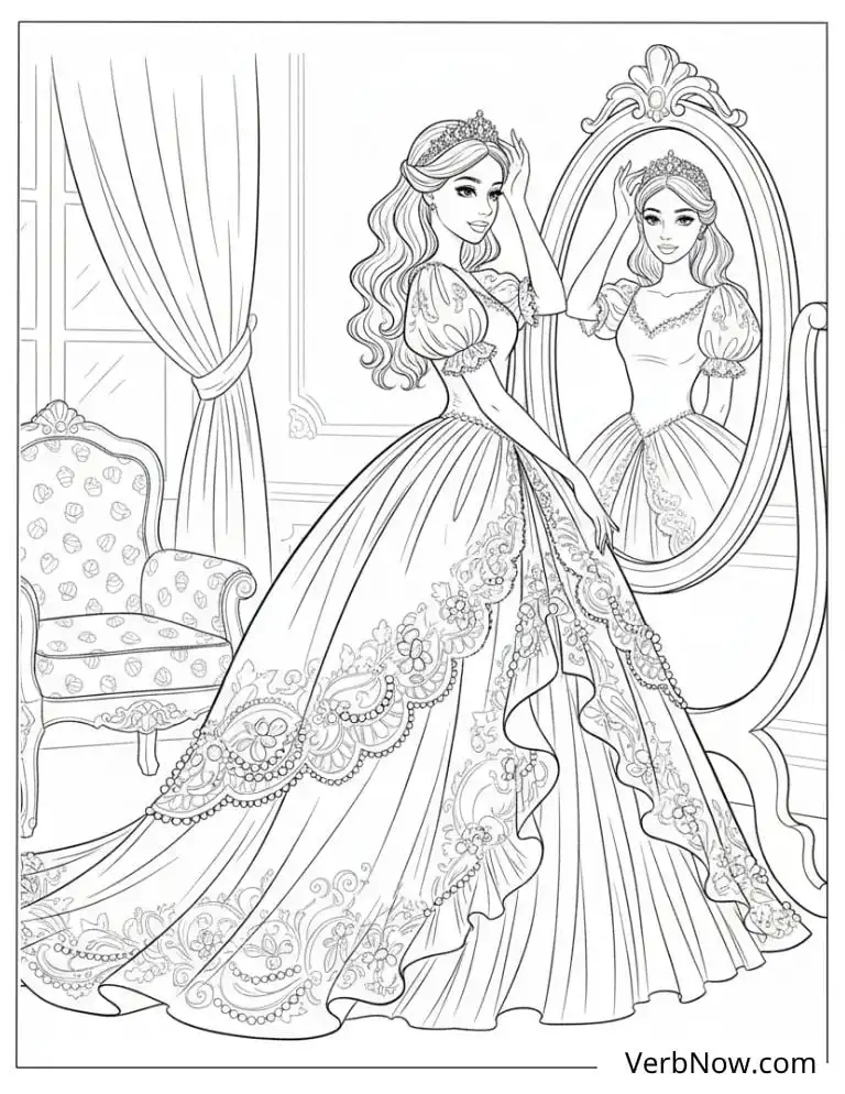 22 Top Fashion Coloring Pages for Fun (Printable PDF) Elegant Princess in Ball Gown Coloring Page
