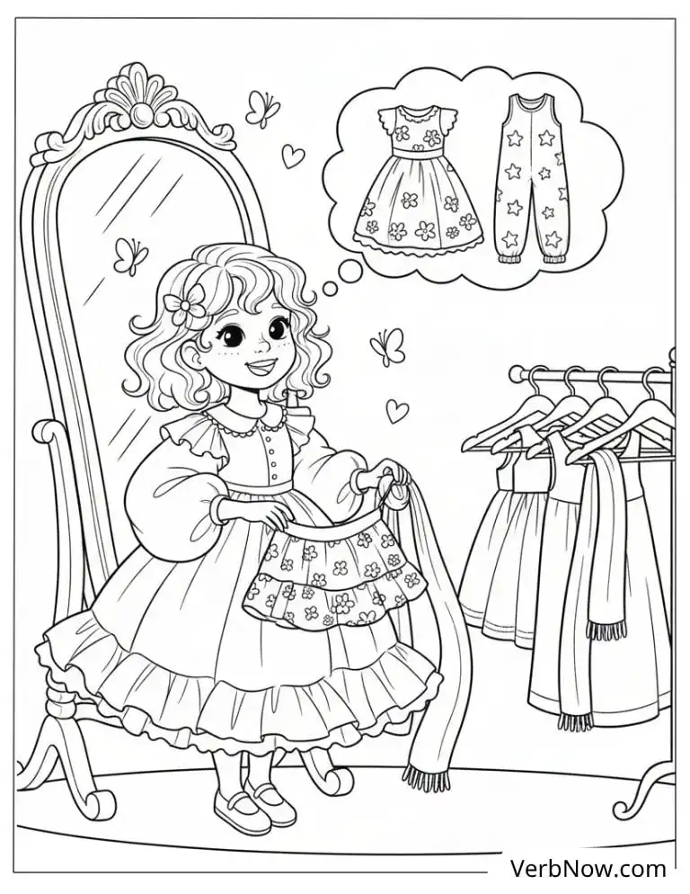 22 Top Fashion Coloring Pages for Fun (Printable PDF) Girl Choosing Outfits Coloring Page