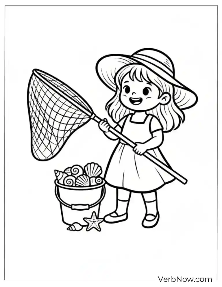 22 Free Fishing Coloring Pages (100% Printable PDF) Girl Collecting Seashells Coloring Page