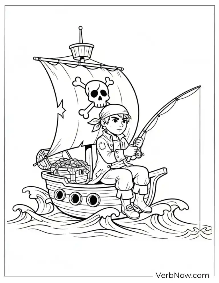 22 Free Fishing Coloring Pages (100% Printable PDF) Pirate Fishing on Ship Coloring Page