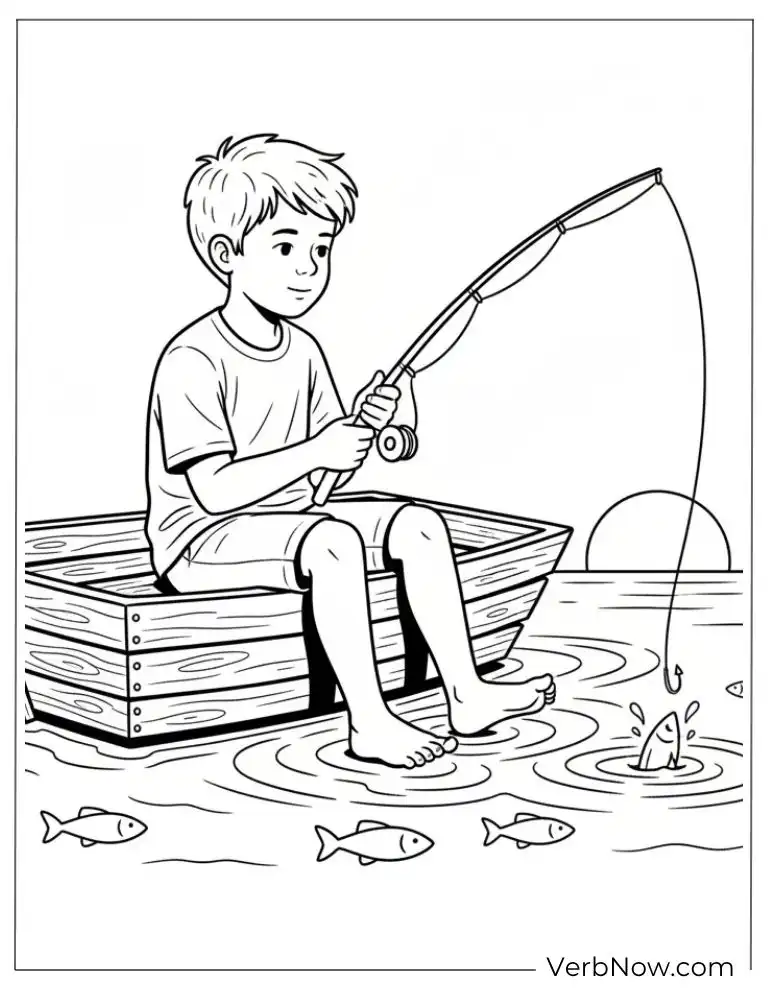 22 Free Fishing Coloring Pages (100% Printable PDF) Boy Fishing in Boat Outline Coloring Page