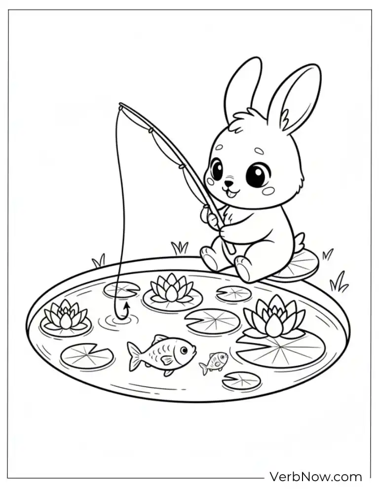 22 Free Fishing Coloring Pages (100% Printable PDF) Cute Bunny Fishing Coloring Page for Kids