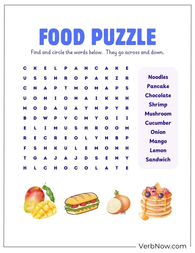 food puzzle activity page 10 of 20 &mdash; free printable, US Letter