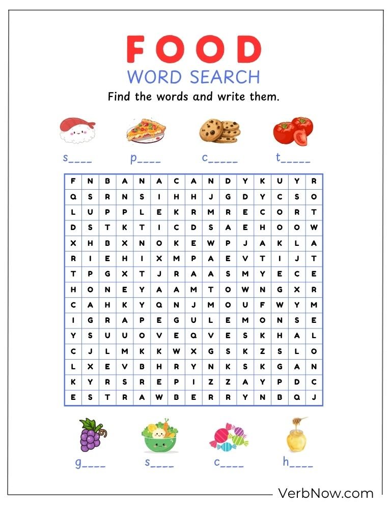 food puzzle activity page 12 of 20 &mdash; free printable, US Letter