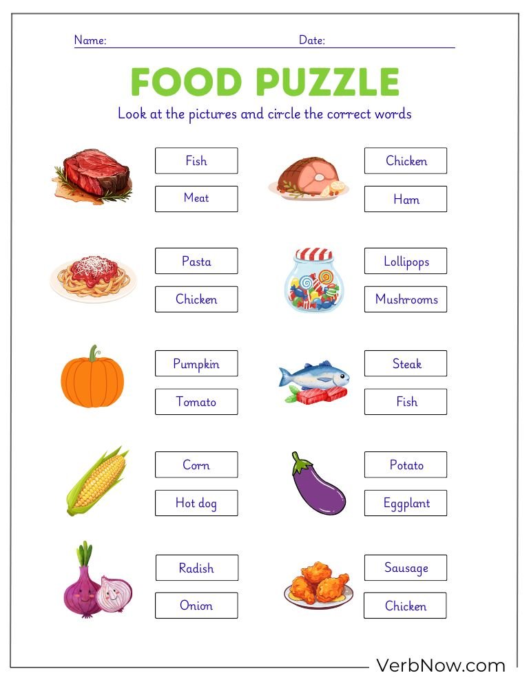 food puzzle activity page 18 of 20 &mdash; free printable, US Letter