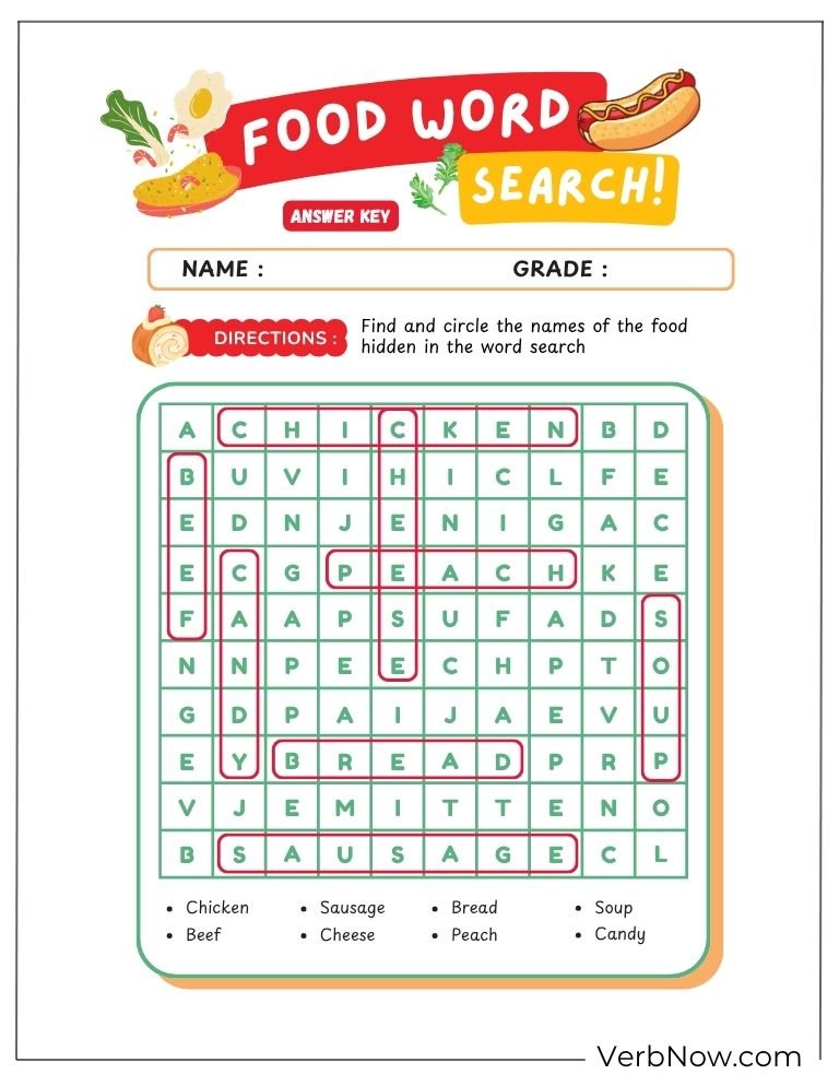 food puzzle activity page 5 of 20 &mdash; free printable, US Letter