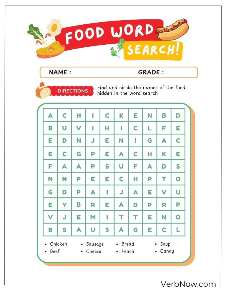 food puzzle activity page 6 of 20 &mdash; free printable, US Letter