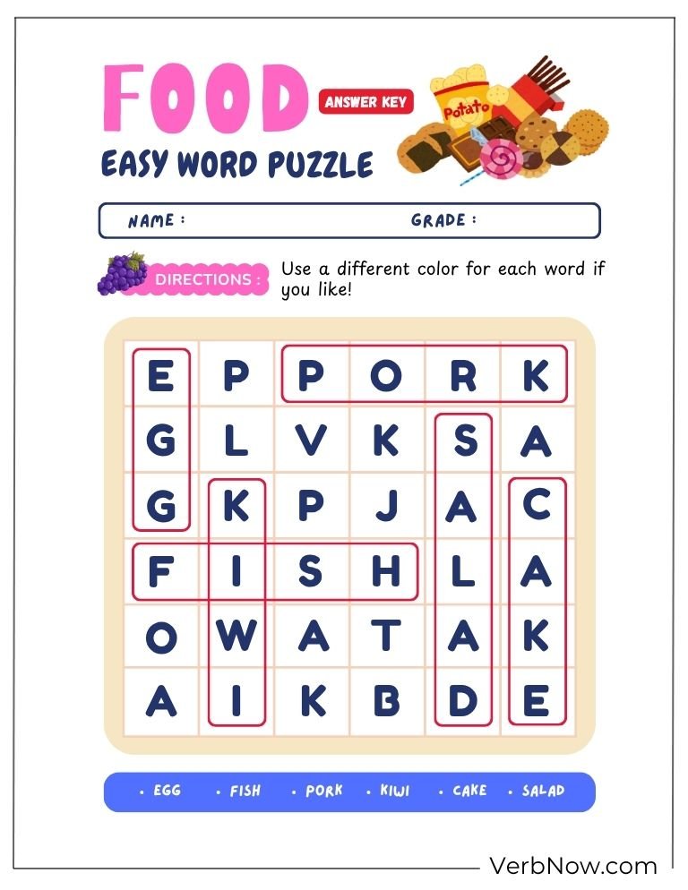 food puzzle activity page 7 of 20 &mdash; free printable, US Letter
