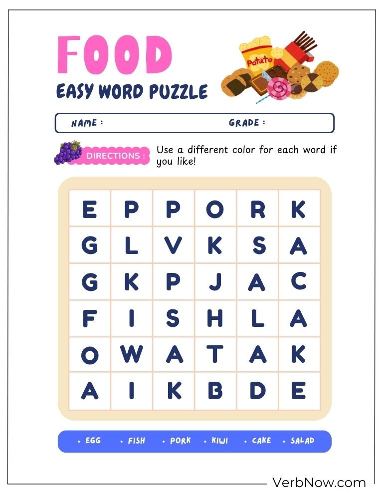 food puzzle activity page 8 of 20 &mdash; free printable, US Letter
