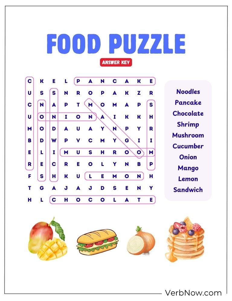 food puzzle activity page 9 of 20 &mdash; free printable, US Letter