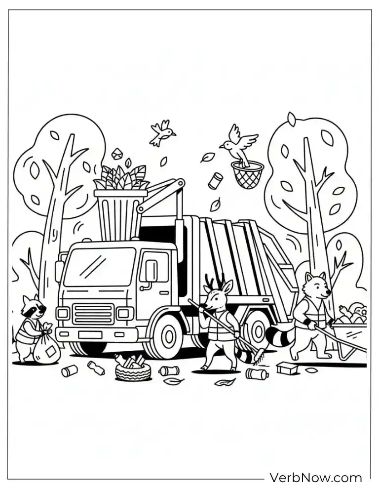 24 Garbage Truck Coloring Pages For Fun (Printable PDF) Cute Animals Clean Up Litter Truck Coloring Page
