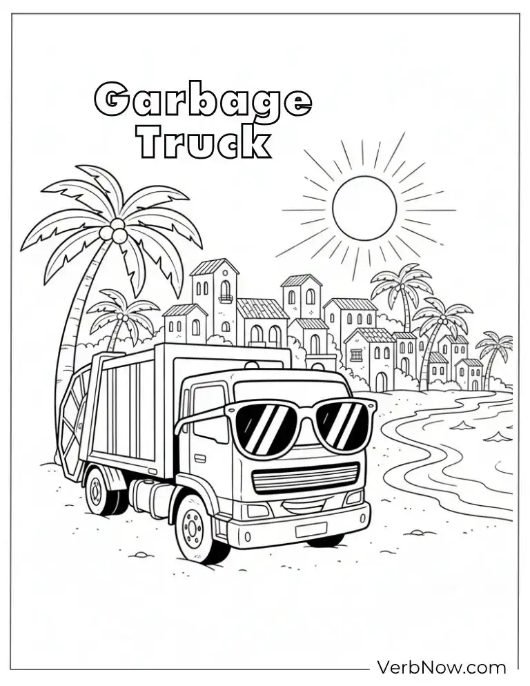 24 Garbage Truck Coloring Pages For Fun (Printable PDF) Cool Garbage Truck on Beach Coloring Page