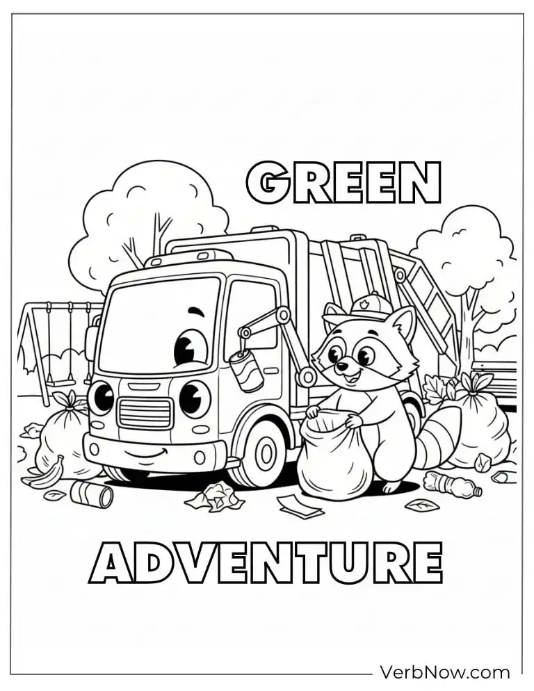 24 Garbage Truck Coloring Pages For Fun (Printable PDF) Raccoon Cleaning Up with Garbage Truck Coloring Page