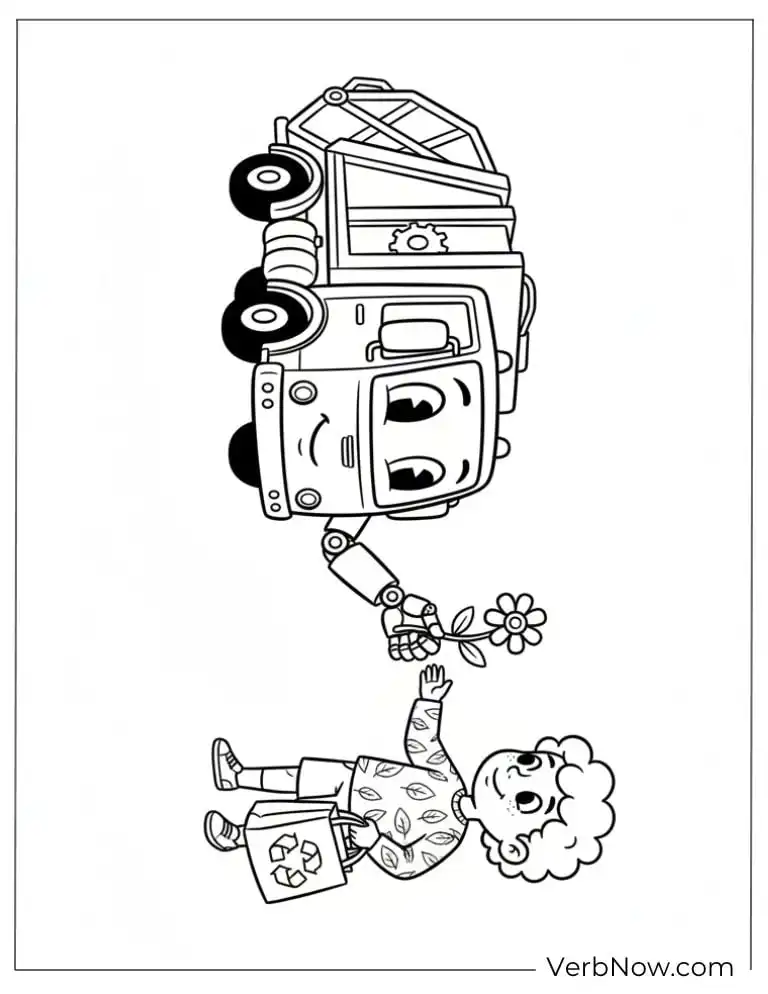 24 Garbage Truck Coloring Pages For Fun (Printable PDF) Recycling Truck Gives Boy Flower Coloring Sheet