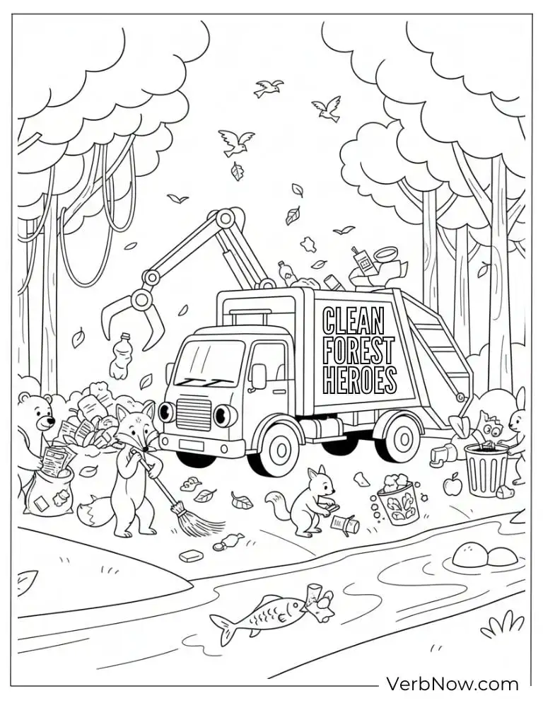24 Garbage Truck Coloring Pages For Fun (Printable PDF) Clean Forest Heroes Recycling Coloring Page