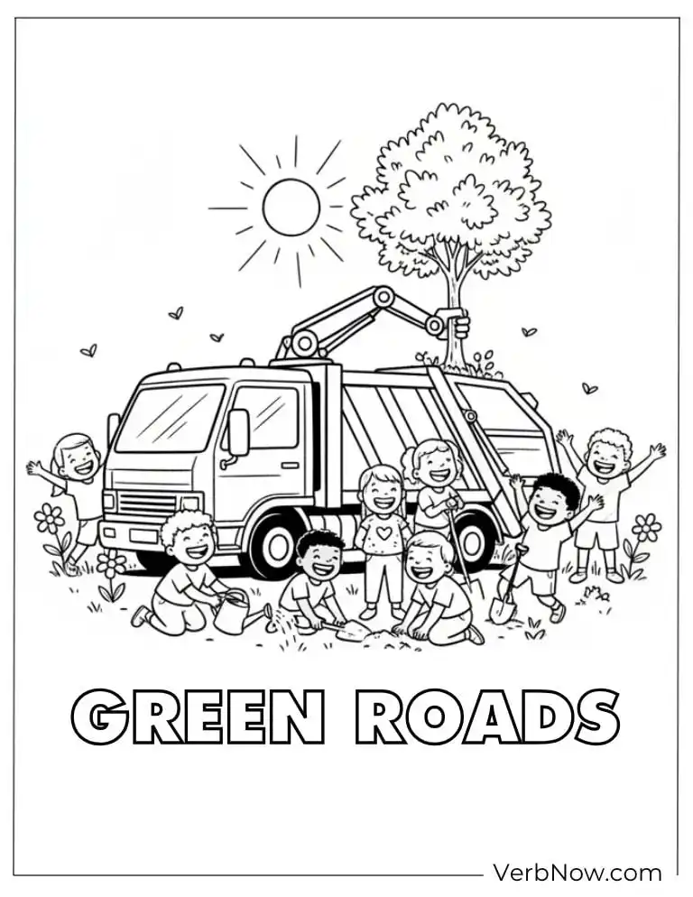 24 Garbage Truck Coloring Pages For Fun (Printable PDF) Green Roads Tree Planting Kids Coloring Page