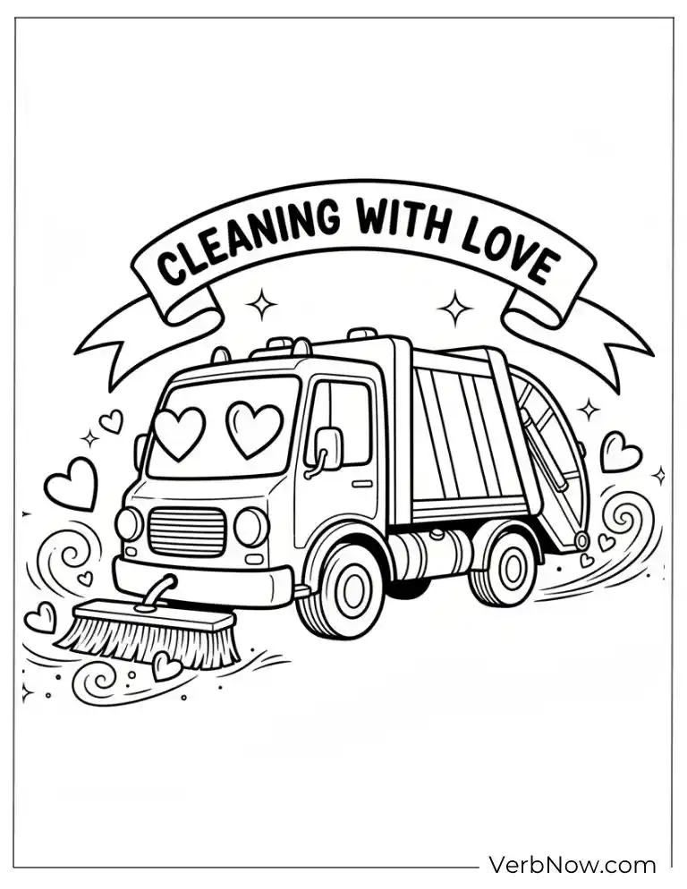 24 Garbage Truck Coloring Pages For Fun (Printable PDF) Garbage Truck Cleaning With Love Coloring Page