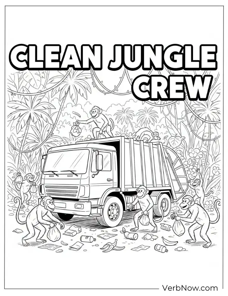 24 Garbage Truck Coloring Pages For Fun (Printable PDF) Clean Jungle Crew Monkeys Garbage Truck Coloring Page