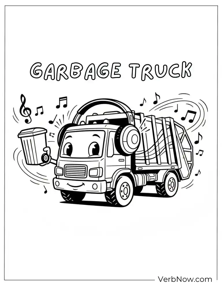 24 Garbage Truck Coloring Pages For Fun (Printable PDF) Fun Garbage Truck Coloring Page with Headphones