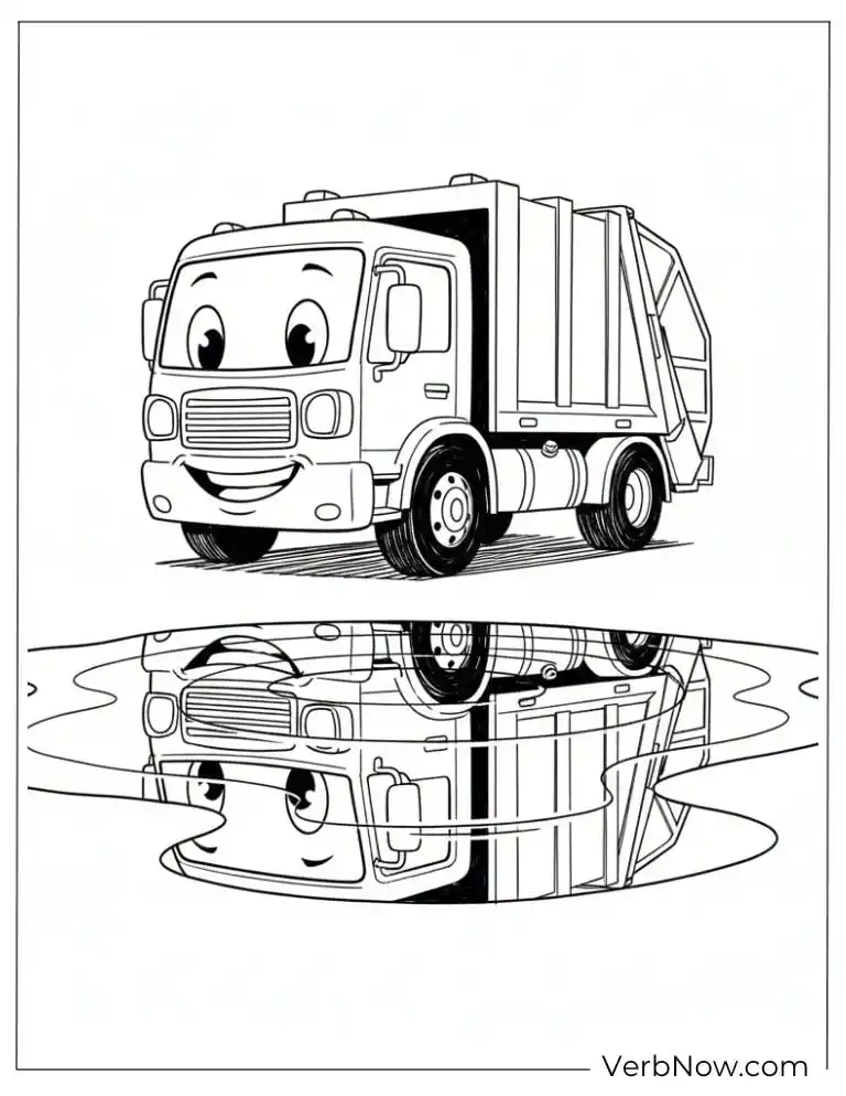 24 Garbage Truck Coloring Pages For Fun (Printable PDF) Smiling Garbage Truck Reflection Coloring Page