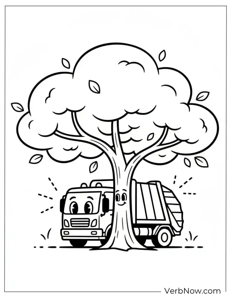 24 Garbage Truck Coloring Pages For Fun (Printable PDF) Friendly Garbage Truck and Tree Coloring Page