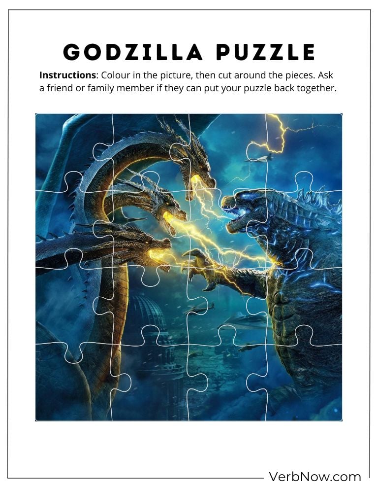 10+ Free Godzilla Puzzle For Kids (100% Printable PDF) Godzilla vs King Ghidorah Puzzle Coloring Page