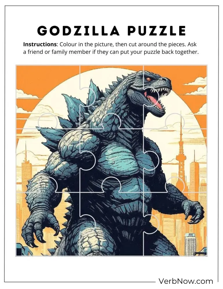 10+ Free Godzilla Puzzle For Kids (100% Printable PDF) Godzilla Printable Puzzle: Color, Cut, & Solve